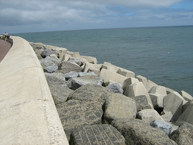 Concrete coastal defences along the promenade is Scarborough